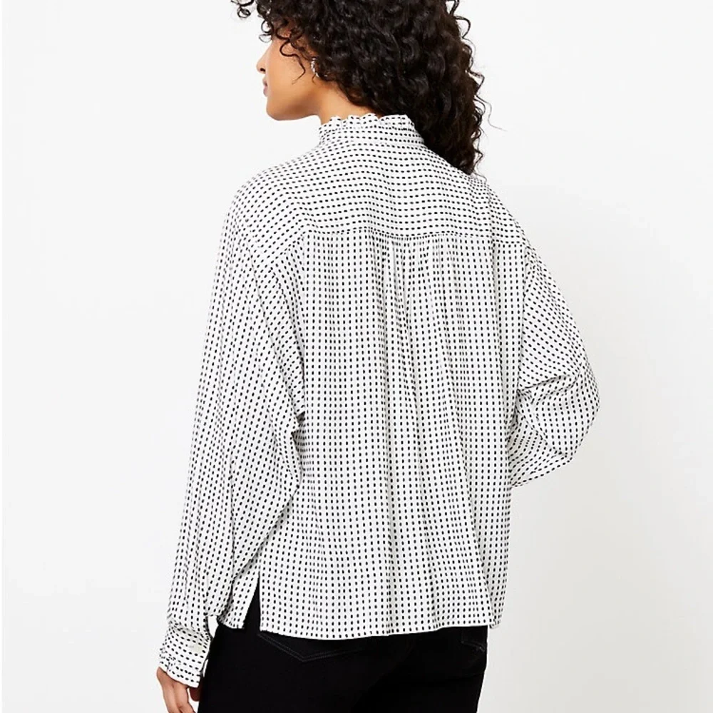 LOFT Striped Ruffle Trim Shirt NWT - Picture 3 of 9